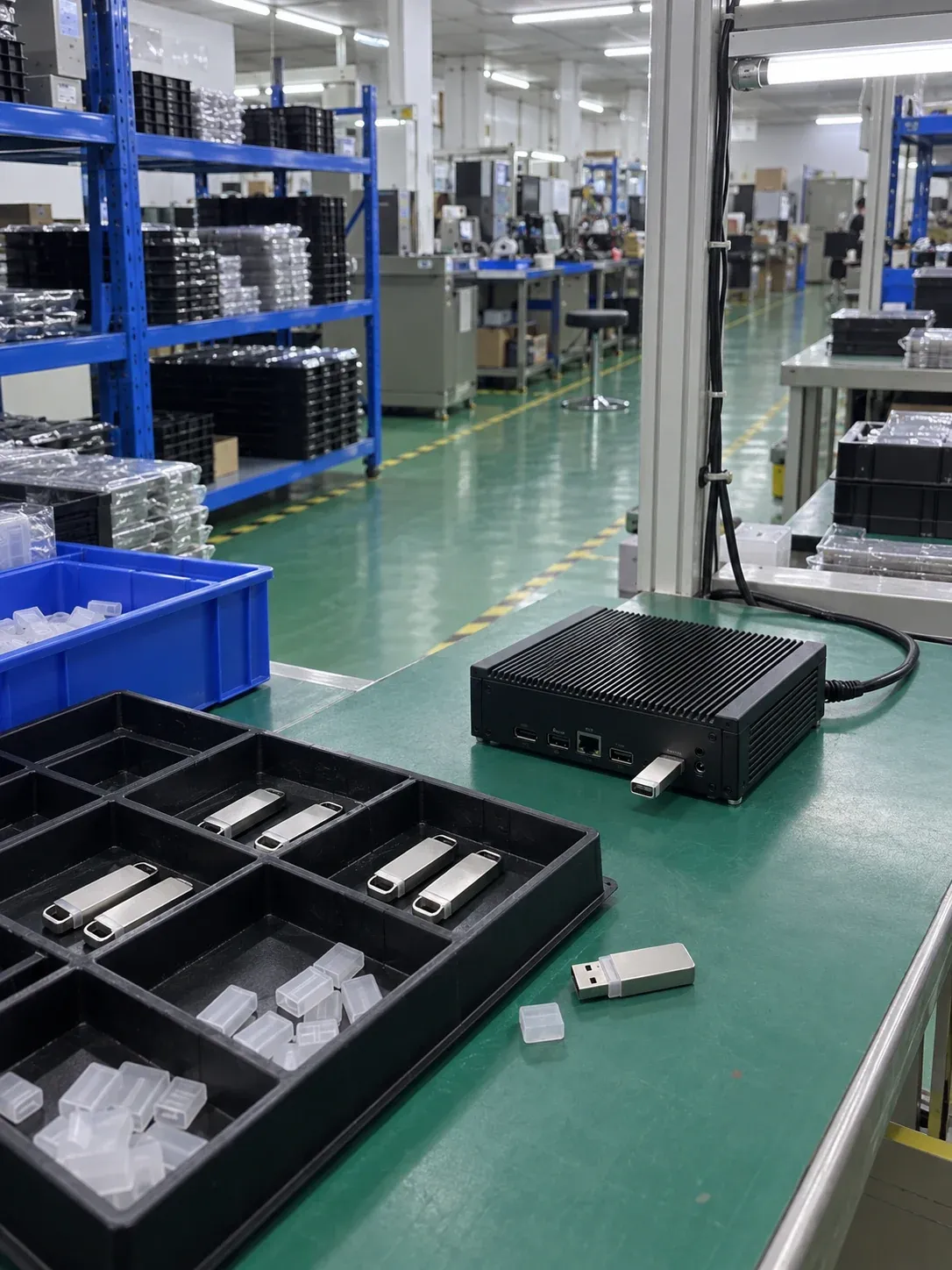 AI-generated scene illustrating USB storage for equipment, not test evidence