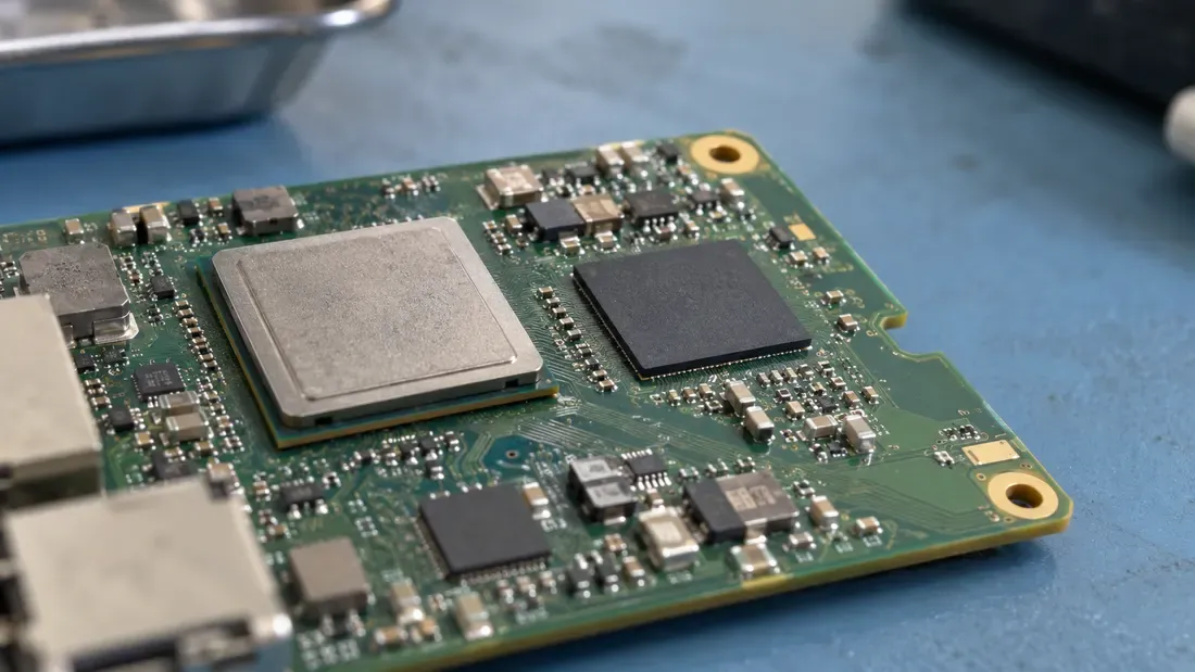 Soldered storage package on an embedded circuit board beside the host processor