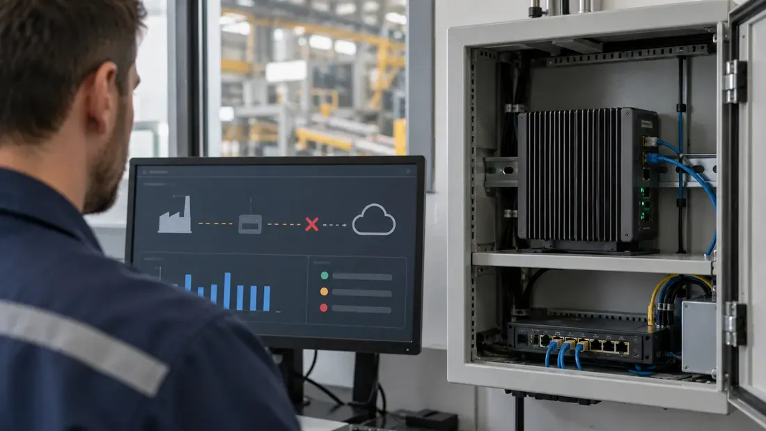 Industrial gateway cabinet with a disconnected cloud status display