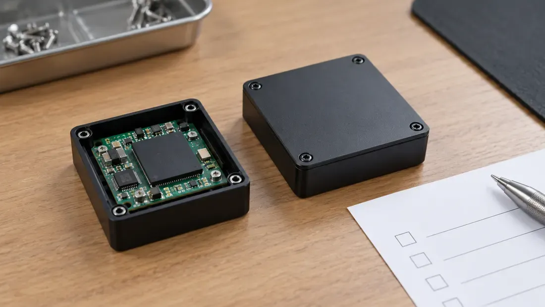 Compact storage board fixed inside an open enclosure beside a closed enclosure